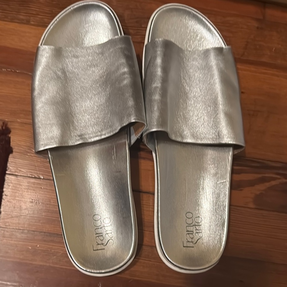 Franco Sarto Silver Slide Sandals